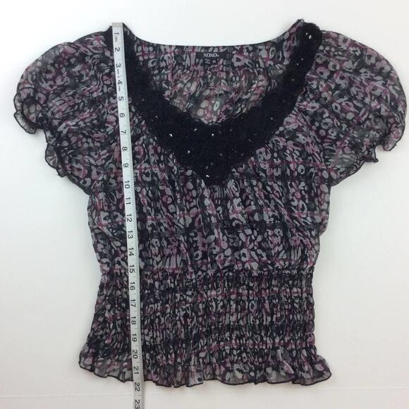 XOXO Sheer Floral Blouse 
Medium Black Purple - Picture 3 of 6